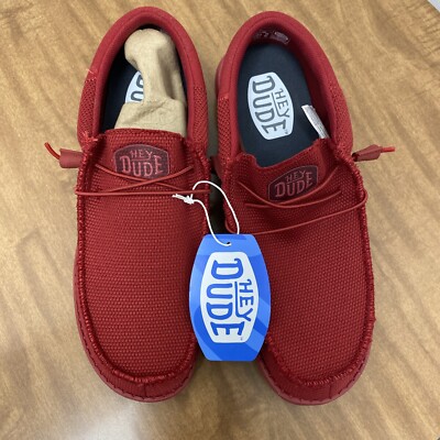 Hey Dude Wally Funk Mono Casual Shoes Men Red Poly Knit Slip 