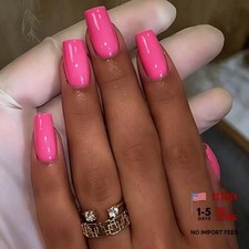 Long Square Hot Pink Nails - Medium Hot Pink