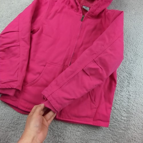 Carhartt Jacket Girls Large (14) Pink Duck Canvas Active Hooded Sherpa Line Work - Picture 3 of 23