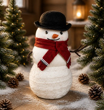 Figurine autoportante bonhomme de neige Noël chapeau noir écharpe rouge déco vacances