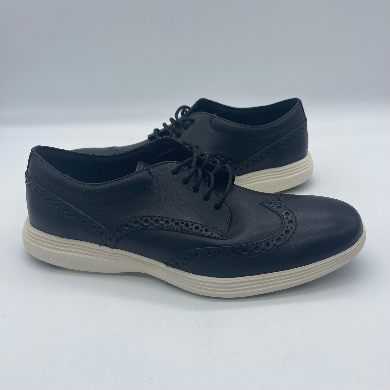 SAOLA Scarpe Oxford Cole Haan Grand Tour C29413 da uomo taglia 9M a coda di rondine in pelle nera