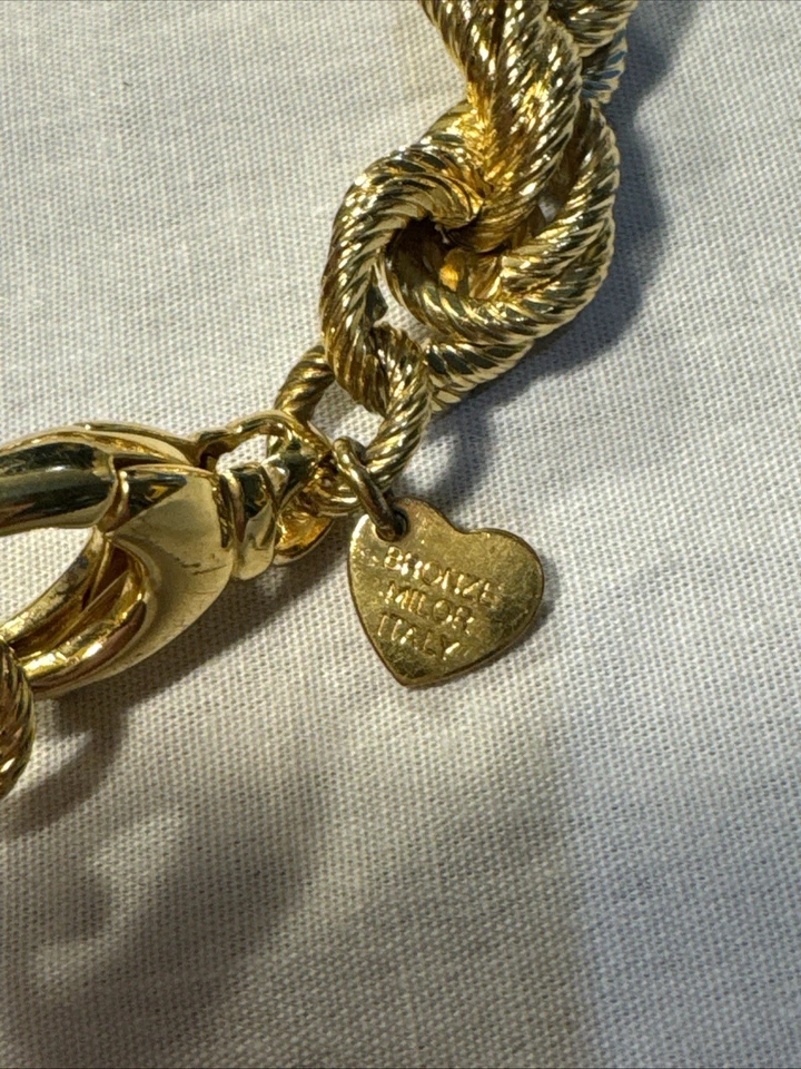 Brazalete Cuerda Retorcida Tono Oro Amarillo Vintage Bronzo Italia Milor Firmado Foto 4 de 4