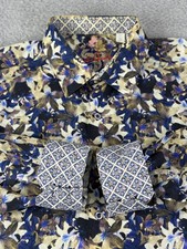 Robert Graham Shirt Mens XL Blue Floral Geometric Bassett Flip Cuff Preppy