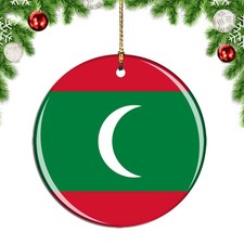 Maldives Flag Round Christmas ornament city travel souvenir