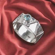 Natural Sky Blue Topaz Gemstone 925 Sterling Silver Handmade Ring All Size DT