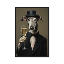 Greyhound dog drinking champagne 24x36 Framed Canvas Print