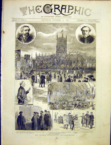 Original Old Antique Print Church Congress Wolverhampton Sketches 1887 Victorian