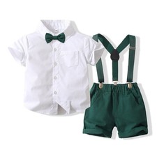 Baby Clothes Gentleman Suit Style Short Sleeve Shirt  Bowtie  Short Suspenders