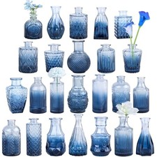 24pcs Blue Glass Bud Vases Set, Small Vases for Flowers | Perfect for