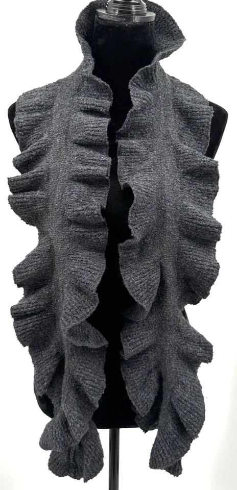 Coldwater Creek 女式长方形荷叶边时尚围巾均码灰色针织 — 第 2/4 张图片