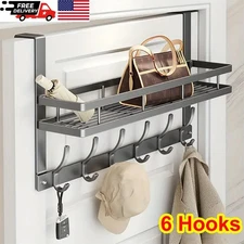 Metal Over the Door 6 Hooks Coat Towel Clothe Bag Hanger Rack Bathroom Organizer
