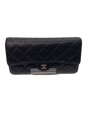Long Wallet Leather BLK Plain Ladies' Used
