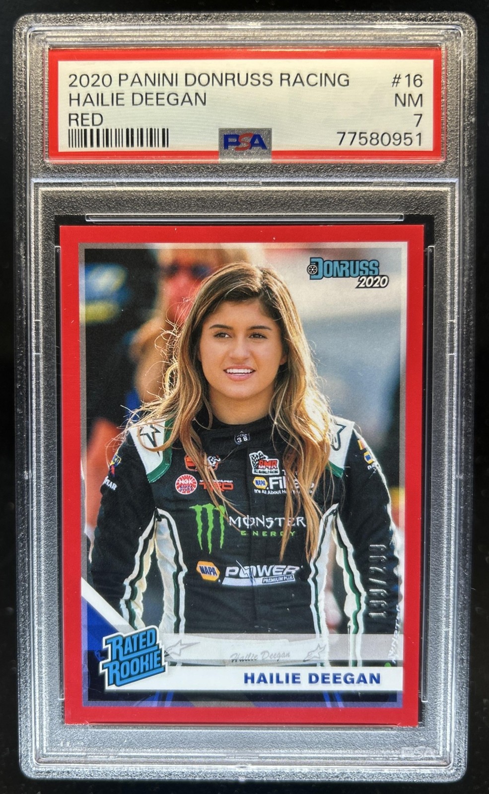 2020 Panini Donruss Hailie Deegan Rookie Red #/299 PSA 7 Rookie view 1