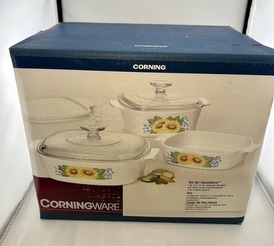 Vintage Corning Ware ''Sunsations''  Sunflower 6-Piece Trio Set NEW IN BOX