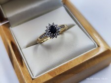 9ct Gold Ring With Sapphire And Diamond Size N/2 _ Hallmarked