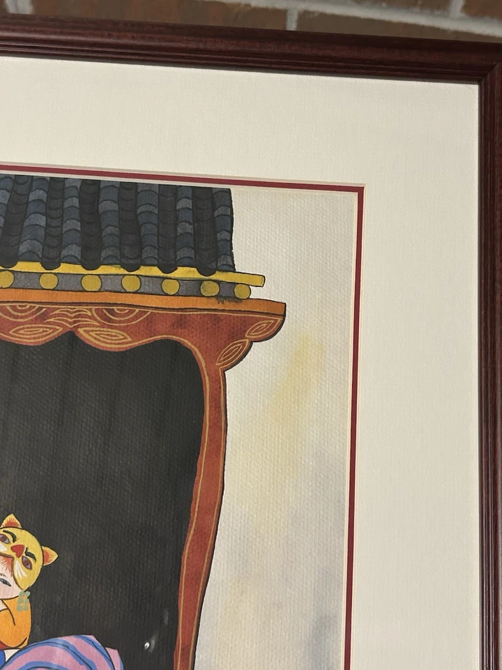 Arte gouache Wu Chi Yong en papel enmarcado madre/niña con marca de corte para niños Foto 4 de 4