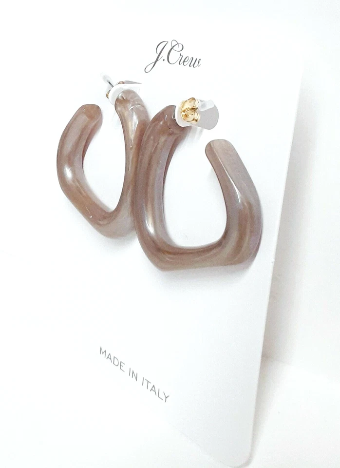 J.Crew Angular Acetate Hoop Earrings White Taupe Pearl Surgical Steel Post NWT - Image 2 of 4