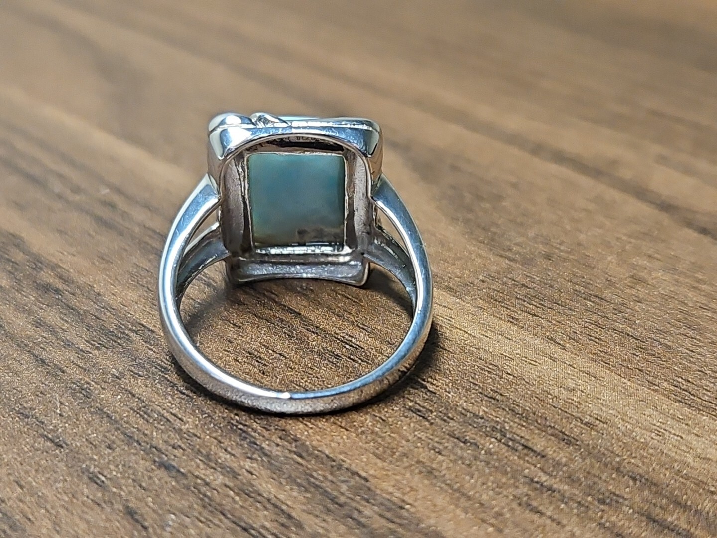 Womans Ring Rectangular Light Blue Stone Sterling… - image 5