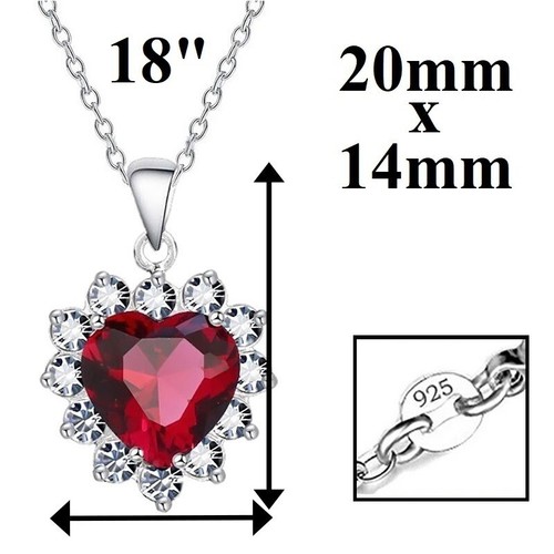 925 Sterling Silver Womens Red Heart Garnet Gemstone 18" Pendant Necklace D362 - Picture 3 of 5