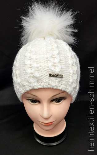 PaMaMi Mütze Bommel Strickmütze Fellbommel Damen  Produktbild-Vorschau 4