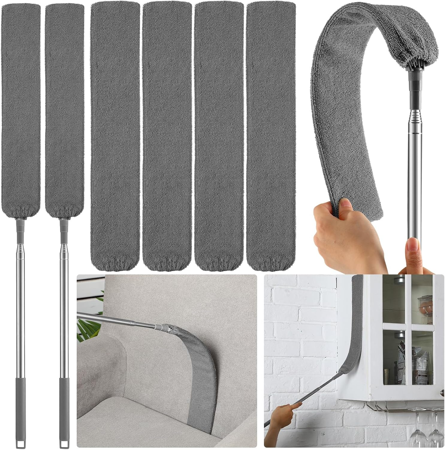 Mifoci 2 Pack Retractable Gap Dust Cleaner with 6 Pieces of Microfiber Dusting C