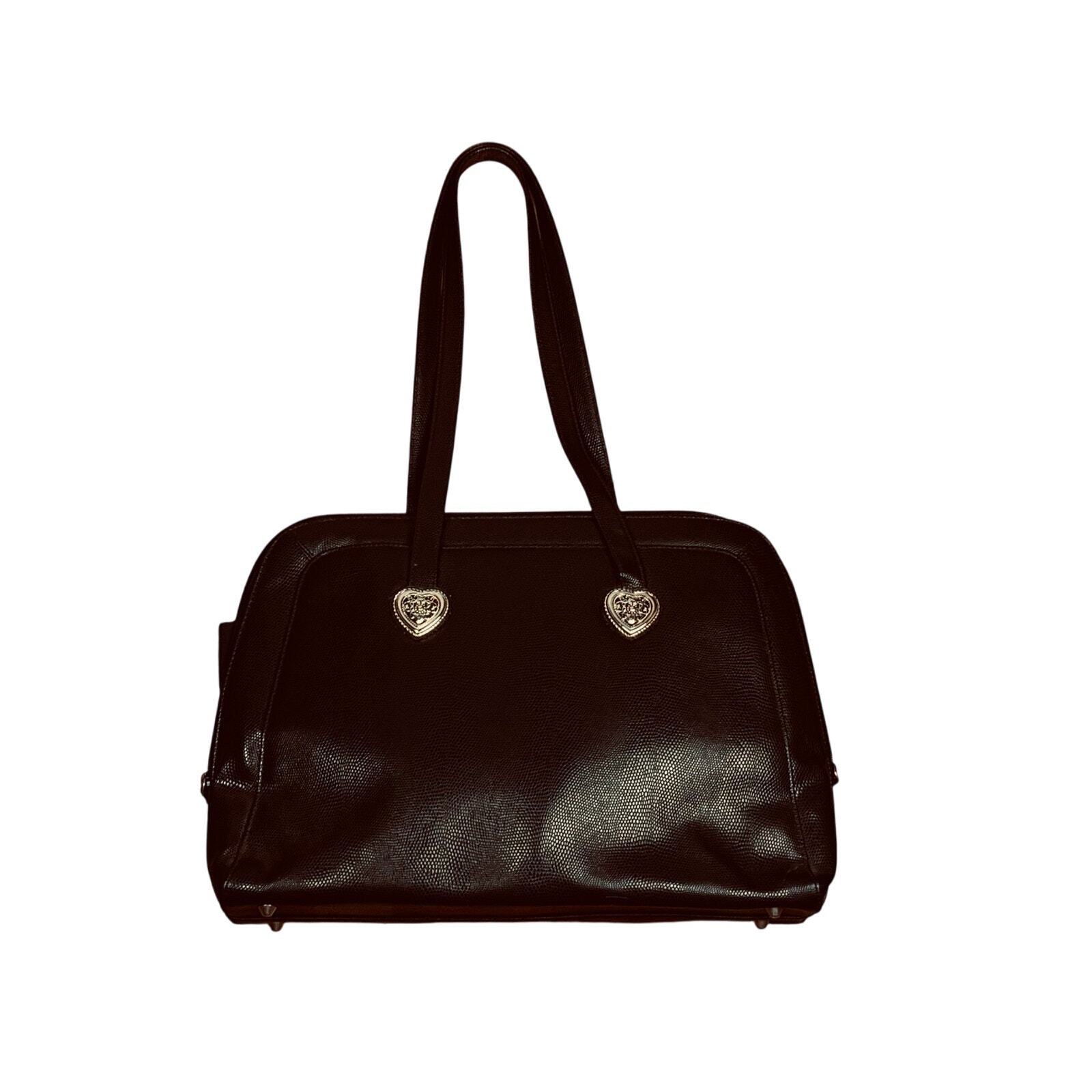 Coldwater Creek Black Faux Snakeskin Laptop Bag with Silver Heart Accents  