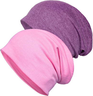 Slouchy Cotton Beanie Hat - Unisex Chemo Cap Soft Stretch WULIQIUQIU 2 Pack Cotton Slouchy Beanie Hats, Chemo Hat Cap  main image 3