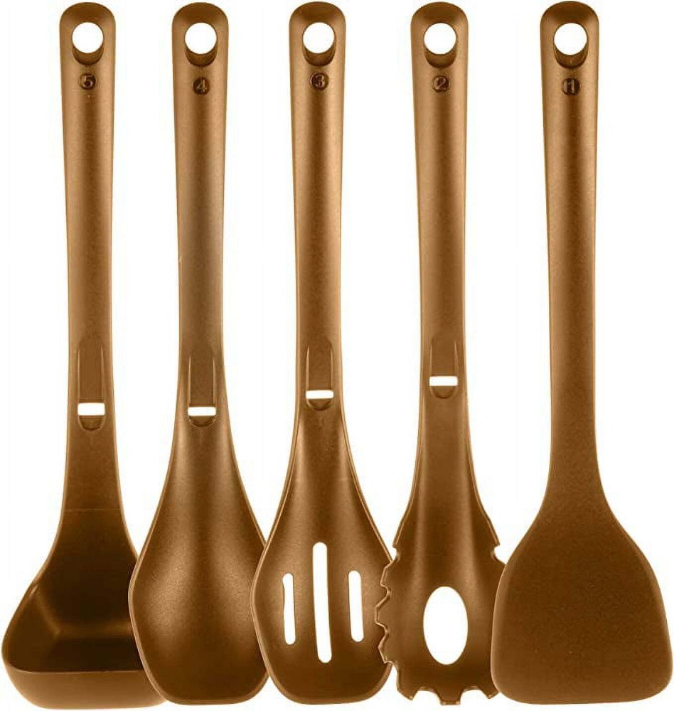 Cookware Set - Spatula, pasta Fork, Solid spoon, slotted spoon (grey)