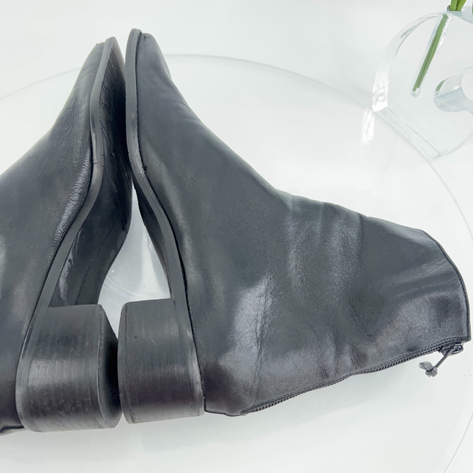 Stuart Weitzman Women Boot SZ 9.5 N Black Leather Square Toe Block Heel 90s Y2K