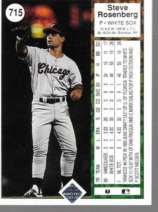 1989 Upper Deck Baseball Steve Rosenberg RC #715 Chicago White Sox | eBay