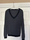 J.CREW Cotton V-Neck Sweater Blue/White Stripe M