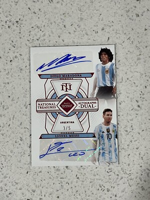Lionel Messi Diego Maradona 2022 National Treasures Dual Autographs /5 Ruby