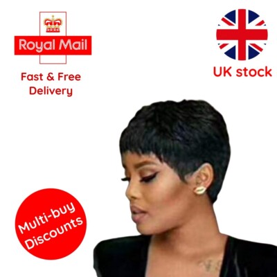 Schwarze kurze glatte Echthaarperücke - Brazilian Remy Pixie Cut für schwarze Frauen 
