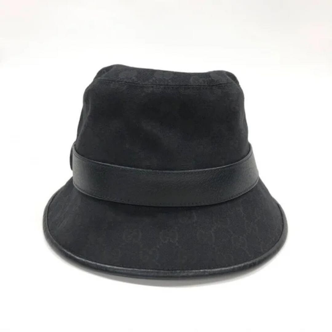 リ*ン様 GUCCI GGパターン バケットハット GUCCI GG Pattern Canvas Bucket Hat Cap Men Size M Black Calfskin