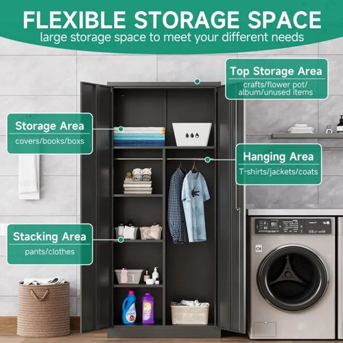 Armoire Wardrobe Closet Storage Cabinet with Shelves & Hanging Rail Closet Black - Picture 10 of 15