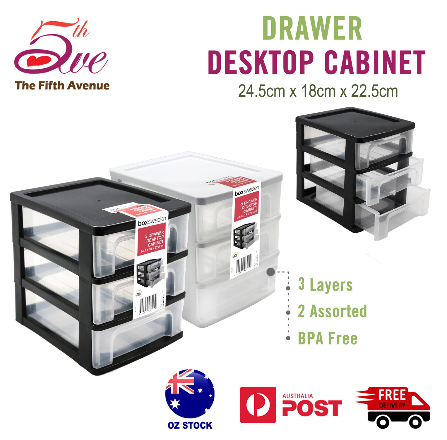 3-Tier Drawer Desktop Cabinet Plastic Home Office Organiser Small Storage Box