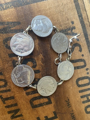 1926 1937 Buffalo Nickel Bracelet, Six Buffalo Nickels, Western Jewelry