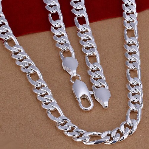 Mens 925 Sterling Silver 12mm Figaro Cuban Link Chain 20" Necklace #DN64 - Picture 1 of 6