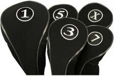 BLACK ZIPPER 1 3 5 7 X DRIVER WOOD HEAD COVERS GOLF CLUB HEADCOVER FULL SET