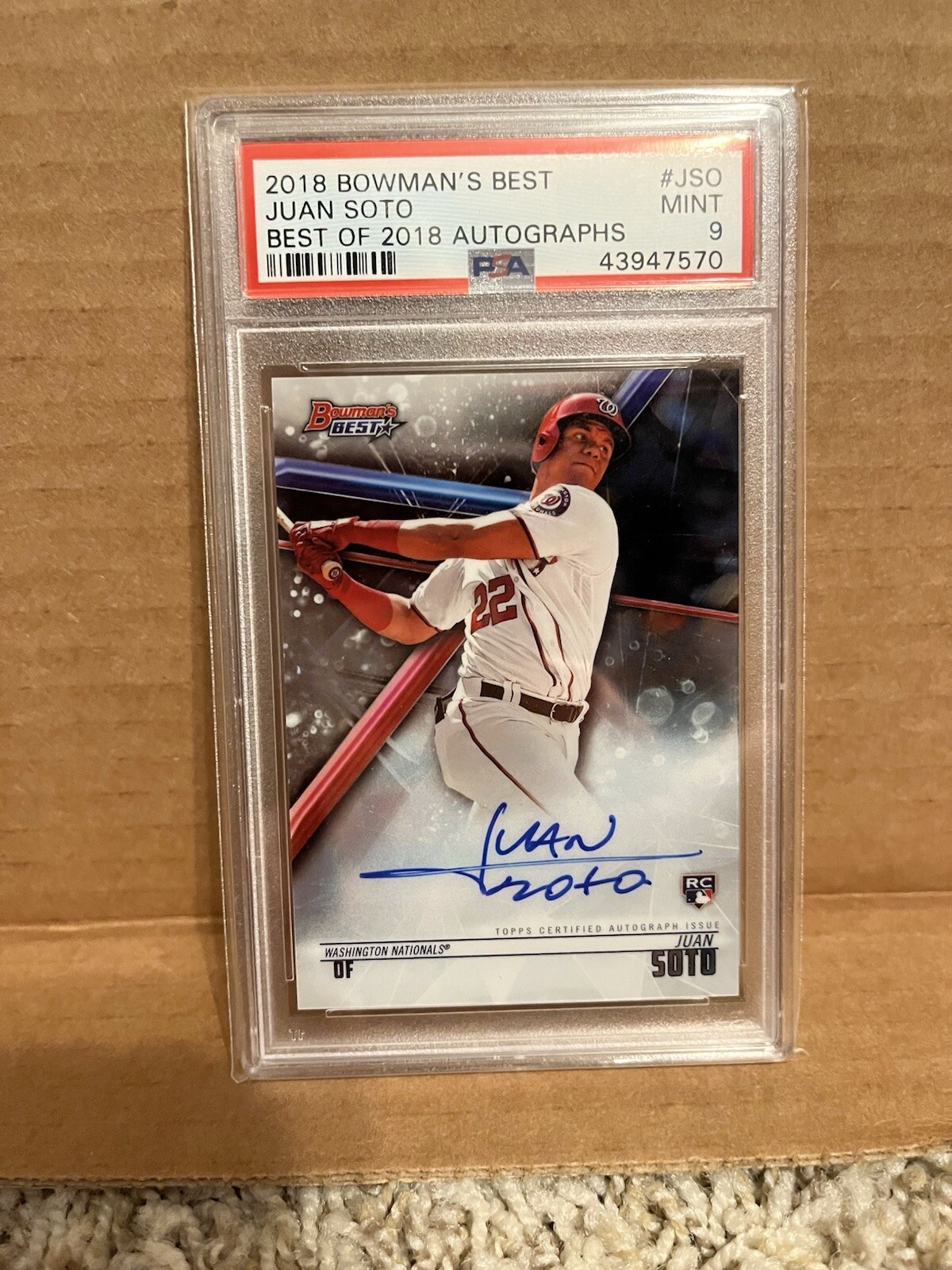 2018 Bowman’s Best Juan Soto Rookie Best of 2018 Autographs On Card Auto PSA 9!!