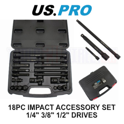 US PRO Tools 18-teiliges Schlagschrauber-Zubehör-Set 1/4'''' 3/8'''' 1/2'''' treibt UJ Step Up/Down
