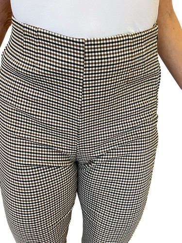 ZARA WOMEN LEGGINGS PANTS GINGHAM CHECK WHITE BLACK BROWN HIGH WAIST 9815/163 M - Picture 4 of 10