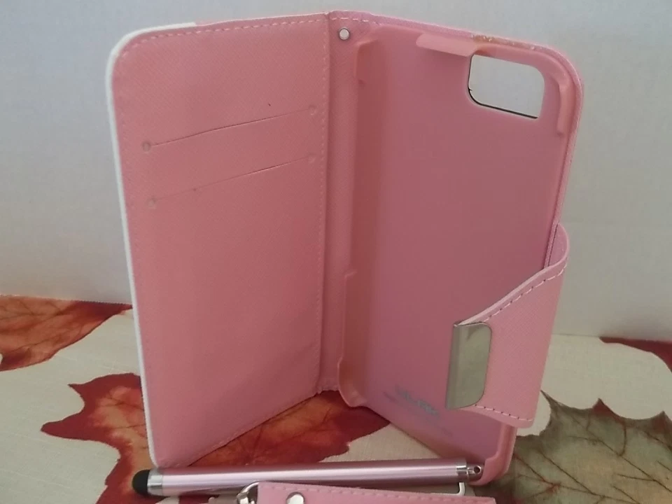 ULAK IPHONE 6 БУМАЖНИК ЧЕХОЛ ~ ПРОТЕКТОР ~ РОЗОВЫЙ И БЕЛЫЙ ~ 2 СЛОТОВ - Изображение 4 из 4