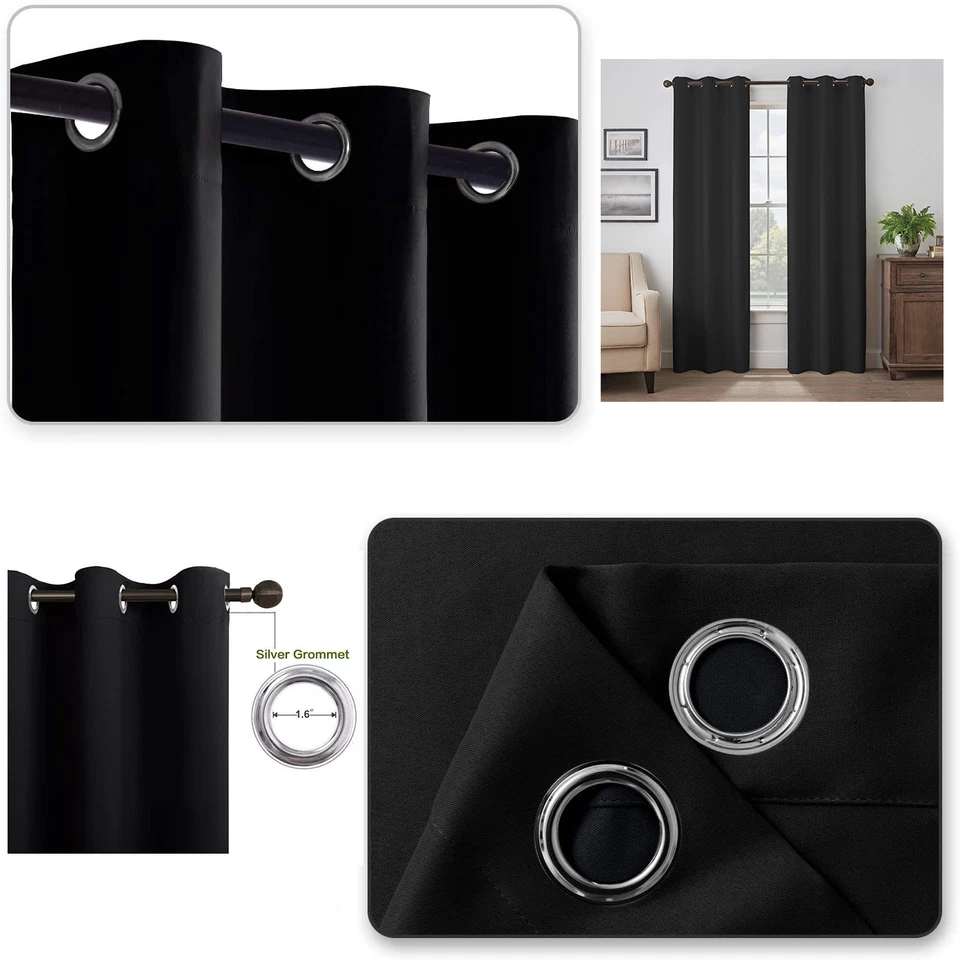 Black Room Darkening Curtains for Living Room 2 Panels 84 in Long - each 42"W - Image 3 of 3