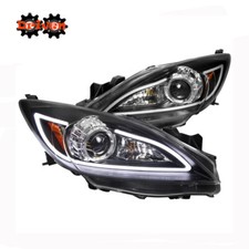 For 10-13 Mazda 3 Black Housing Projector Headlights w/LED DRL Strip Head Lamps