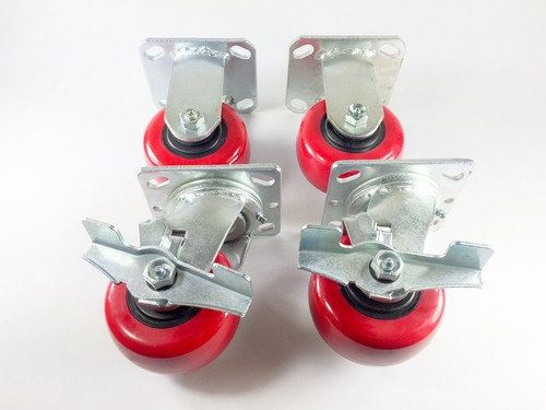 4" x 2" Polyurethane On Plastic Caster - Rigid (2EA) / Swivel with brake (2EA) - Picture 2 of 6