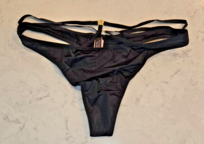 Victoria's Secret VERY SEXY So Obsessed Strappy Thong - L - VS Black Panty NWT