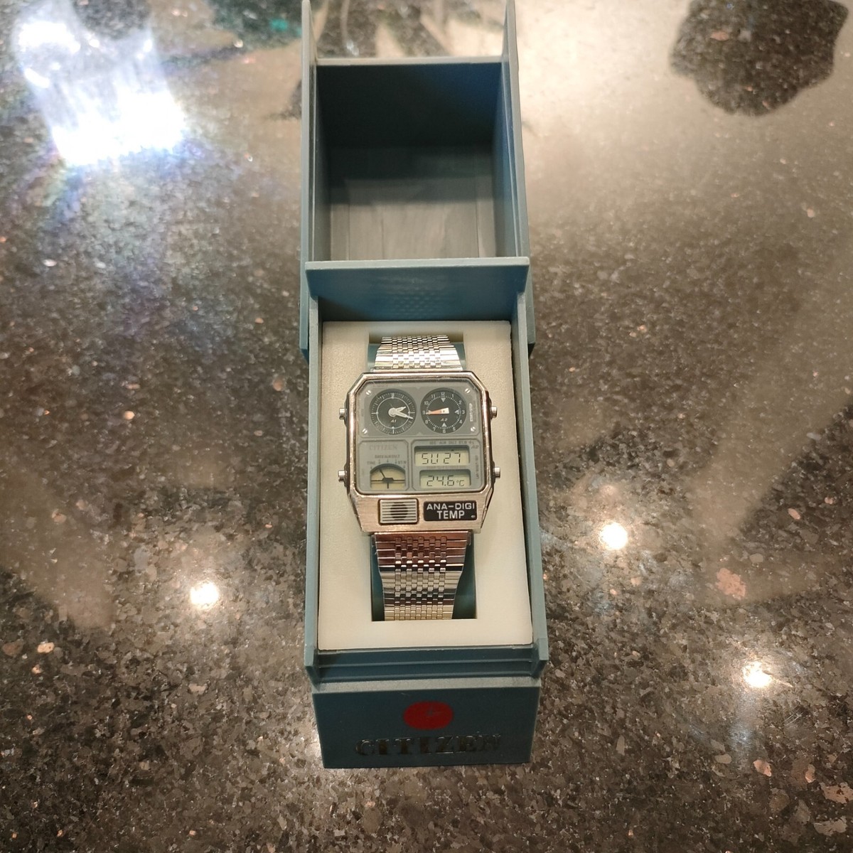 1983 Rare Vintage Original Silver Citizen Ana-Digi 8982 Temp