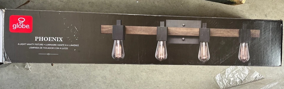 Globe Electric Phoenix 4-Light Bathroom Vanity Light 31” Fixture Matte Black NEW - Image 3 of 4