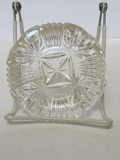 Glass Round Ashtray Clear Patterned  Textured 4 Slots Smoking 